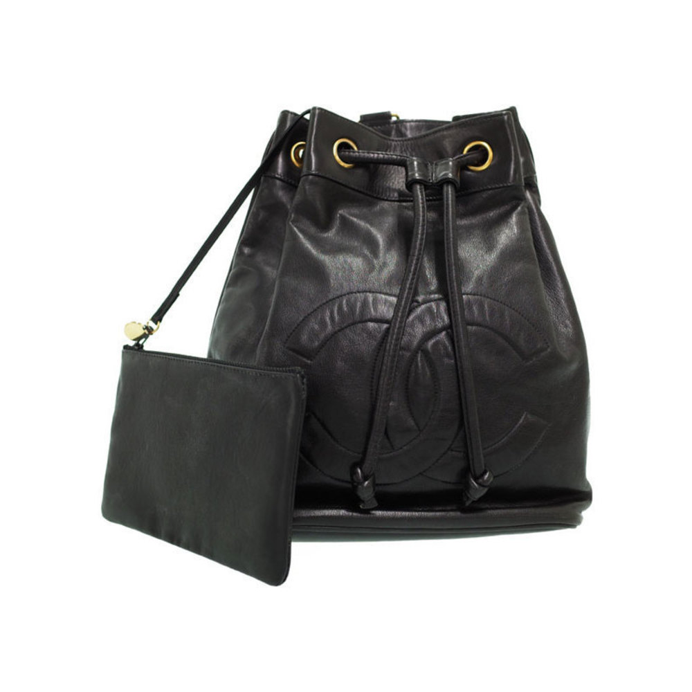 Chanel Coco Mark Drawstring One Shoulder Bag Black - image 1